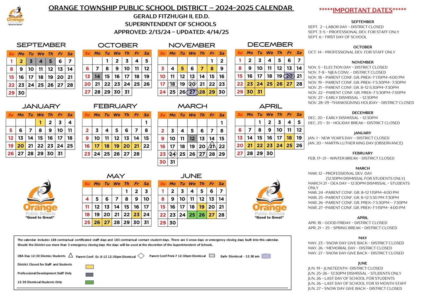 2024-2025 OBOE Calendar